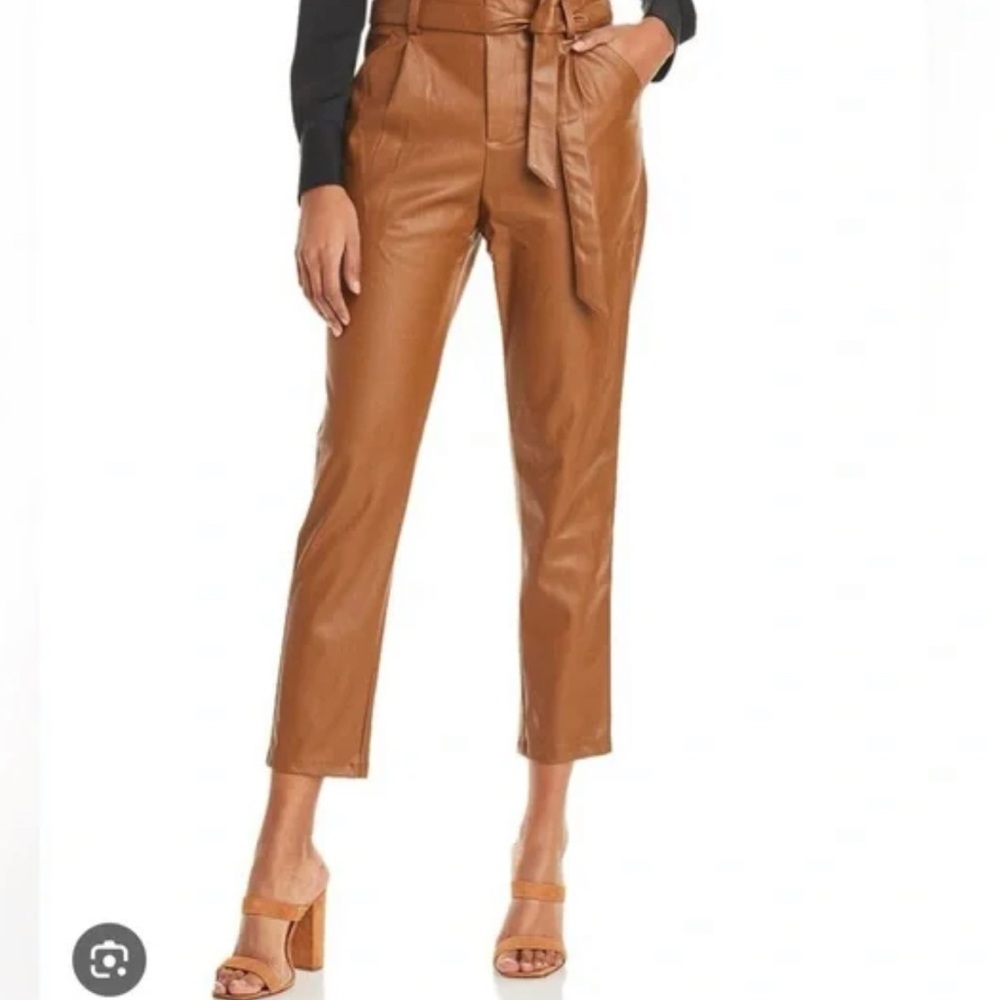 Lucy Paris Brown Leather High waist Cropped Pants